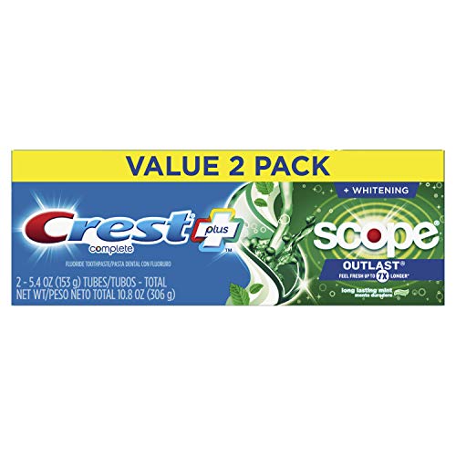 Crest + Scope Outlast Complete Whitening Toothpaste, Mint, 5.4 oz, Pack of 2