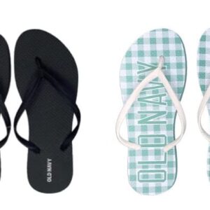 Old Navy Women Beach Summer Casual Flip Flop Sandals (8 Green Plaid & Black Flip Flops) with Dust Cover