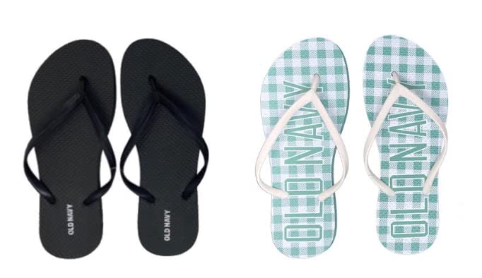 Old Navy Women Beach Summer Casual Flip Flop Sandals (8 Green Plaid & Black Flip Flops) with Dust Cover