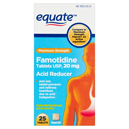 Equate Maximum Strength Famotidine Acid Reducer, 20 mg, 25 Tablets