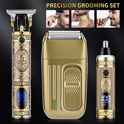 Karrte Men’s Grooming Kit Professional Hair Clippers and Shaver for Men,Electric Razor and Nose Trimmer Set,Beard Trimmer with 3 Foil Head,Gifts for Men