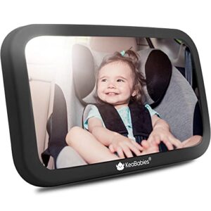 large shatterproof baby car mirror – safety baby car seat mirror – baby car mirror for back seat rear facing infant – carseat mirrors – fully assembled baby mirror for car (matte black)