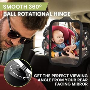 Large Shatterproof Baby Car Mirror - Safety Baby Car Seat Mirror - Baby Car Mirror for Back Seat Rear Facing Infant - Carseat Mirrors - Fully Assembled Baby Mirror For Car (Matte Black)