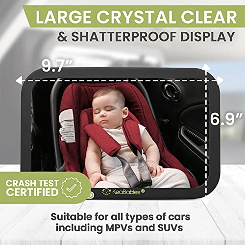 Large Shatterproof Baby Car Mirror - Safety Baby Car Seat Mirror - Baby Car Mirror for Back Seat Rear Facing Infant - Carseat Mirrors - Fully Assembled Baby Mirror For Car (Matte Black)