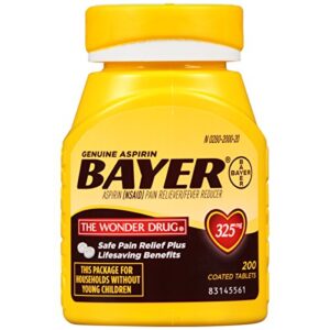 genuine bayer aspirin 325mg coated tablets, pain reliever and fever reducer, 200 count