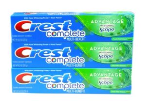 crest complete multi-benefit with extra advantage whitening plus scope toothpaste – fresh mint striped 8.2oz (pack of 3)