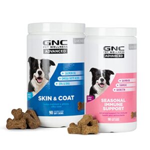 gnc for pets advanced allergy bundle dog supplements – skin & coat dog supplements and seasonal immune support dog supplements – 90 count dog chew, dog allergy supplement, dog immune supplement