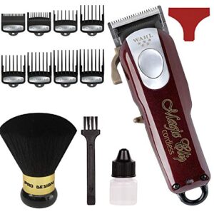 wahl professional 5-star cord/cordless magic clip #8148 – great for barbers and stylists – precision cordless fade clipper loaded with features – with bonus neck duster (burgundy)