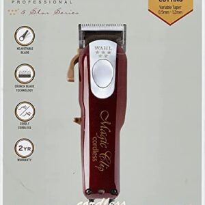 Wahl Professional 5-Star Cord/Cordless Magic Clip #8148 - Great for Barbers and Stylists - Precision Cordless Fade Clipper Loaded with Features - with Bonus Neck Duster (Burgundy)