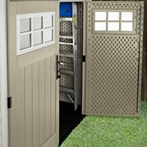 Rubbermaid Resin Weather Resistant Outdoor Storage Shed, 7 x 7 ft. , Faint Maple/Onyx/Sandstone, for Garden/Backyard/Home/Pool