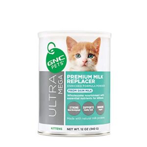 gnc pets ultra mega premium milk replacer powder formula for kittens, 12 ounces | enriched formula powder made with natural milk proteins for healthy kittens