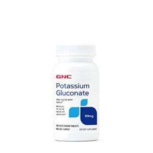 gnc potassium gluconate 99mg, 100 tablets, supports normal muscle function