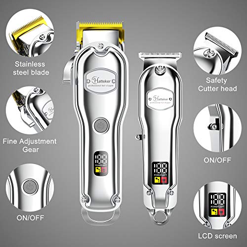 Hatteker Hair Clipper for Men IPX7 Waterproof Cordless Barber Clipper for Hair Cutting Kit with T-Blade Trimmer Beard Trimmer Kids Clipper Professional USB Rechargeable