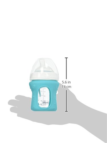 Chicco NaturalFit Glass Baby Bottle 2 Pack, 0m+ Slow Flow, with Bonus Silicone Sleeve