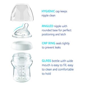 Chicco NaturalFit Glass Baby Bottle 2 Pack, 0m+ Slow Flow, with Bonus Silicone Sleeve