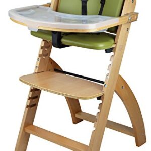 Abiie Beyond Wooden High Chair with Tray. The Perfect Adjustable Baby Highchair Solution for Your Babies and Toddlers or as a Dining Chair. (6 Months up to 250 Lb) (Natural Wood - Olive Cushion)