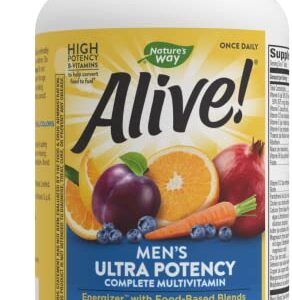 Nature’s Way Alive! Men’s Ultra Potency Complete Multivitamin, High Potency B-Vitamins, Energy Metabolism*, Food-Based Blends, 150 Tablets