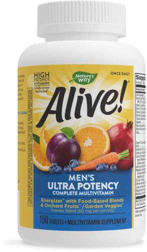 Nature’s Way Alive! Men’s Ultra Potency Complete Multivitamin, High Potency B-Vitamins, Energy Metabolism*, Food-Based Blends, 150 Tablets