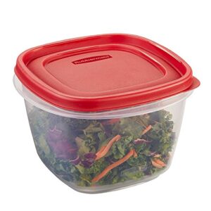 Rubbermaid 1925459 Easy Find Lid Square Food Storage Containers, 7 Cups, Catalog Code 7J67, Crystal Clear Plastic Base with Red Lid, Pack of 6