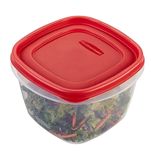 Rubbermaid 1925459 Easy Find Lid Square Food Storage Containers, 7 Cups, Catalog Code 7J67, Crystal Clear Plastic Base with Red Lid, Pack of 6