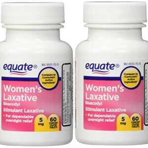 Women's Laxative Tablets, Bisacodyl 5mg 120ct (Two 60ct bottles) by Equate Compare to Correctol