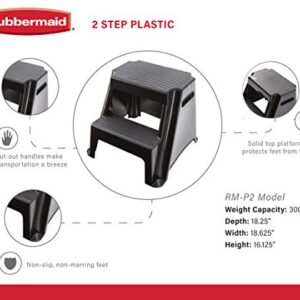 Rubbermaid RM-P2 2-Step Molded Plastic Stool with Non-Slip Step Treads, 300-Pound Capacity (Amazon Exclusive) , Black