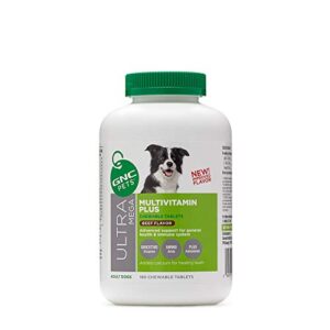 gnc pets ultra mega multivitamin plus chewable tablets supplement for dogs, 180 count – beef flavor | advanced support for general health & immune system