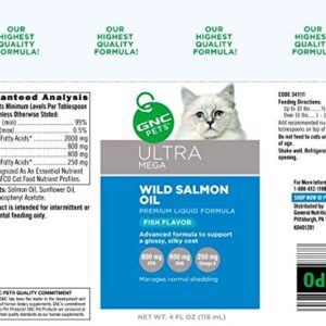 GNC Pets Ultra Mega Wild Salmon Oil Liquid Cat Supplement, 4 Ounces - Fish Flavor | Packed with EPA, DHA & Omega-3 Fatty Acids | Healthy and Natural Pet Supplements