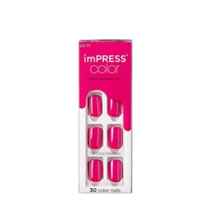 kiss impress color press-on nails polish-free manicure set, ‘orchid festival’, 30 chip-proof, smudge-proof fake nails