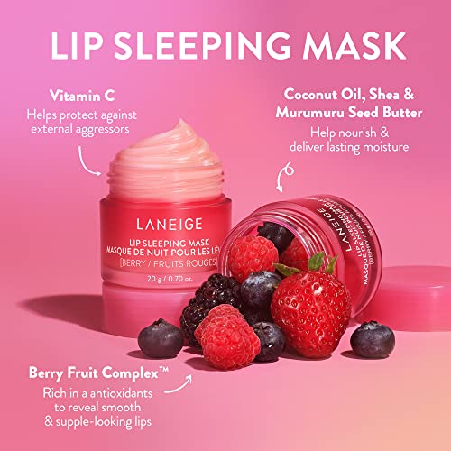 LANEIGE Berries 'N Choco Kisses Set: Lip Sleeping Mask Berry (Full Sized) & Chocolate (Travel Sized), Hydrate, Nourish