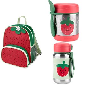 skip hop back to school little kid backpack and mealtime set, strawberry