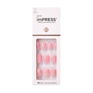 kiss impress press-on nails petite length glue on nails manicure set, ‘timeless day’, 30 chip-proof, smudge-proof fake nails