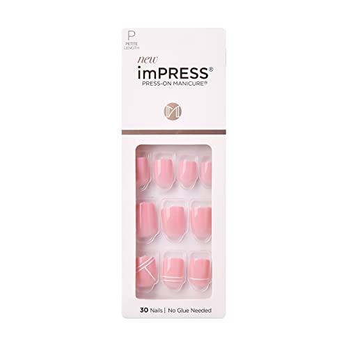 KISS imPRESS Press-On Nails Petite Length Glue On Nails Manicure Set, ‘Timeless Day’, 30 Chip-Proof, Smudge-Proof Fake Nails