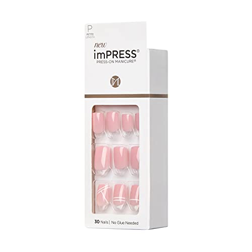 KISS imPRESS Press-On Nails Petite Length Glue On Nails Manicure Set, ‘Timeless Day’, 30 Chip-Proof, Smudge-Proof Fake Nails