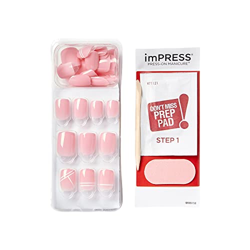 KISS imPRESS Press-On Nails Petite Length Glue On Nails Manicure Set, ‘Timeless Day’, 30 Chip-Proof, Smudge-Proof Fake Nails