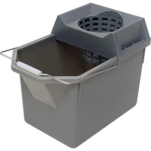 Rubbermaid Commercial Products, 15-Quart Lightweght Pail/Mop Bucket with Mop Strainer/Wringer Combo, Gray (FG619400STL)