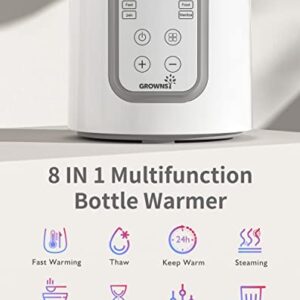 Bottle Warmer, GROWNSY 8-in-1 Fast Baby Milk Warmer with Timer for Breastmilk or Formula, Accurate Temperature Control, with Defrost, Sterili-zing, Keep, Heat Baby Food Jars Function