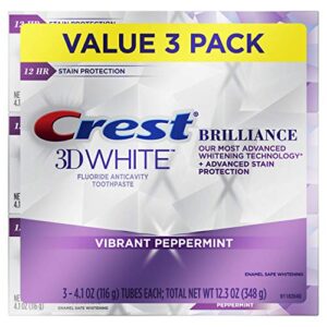 crest 3d white brilliance vibrant peppermint teeth whitening toothpaste, 4.1 ounce (pack of 3)(packaging may vary)