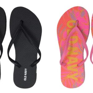 Old Navy Women Beach Summer Casual Flip Flop Sandals (6 Tropical Print Logo & Black Flip Flops) with Dust Cover