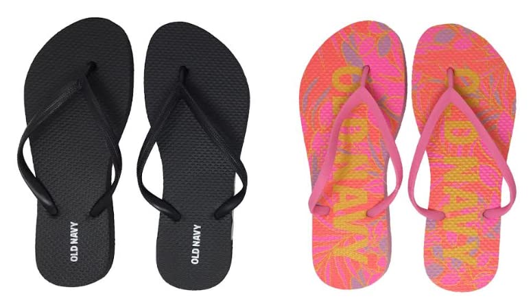 Old Navy Women Beach Summer Casual Flip Flop Sandals (6 Tropical Print Logo & Black Flip Flops) with Dust Cover