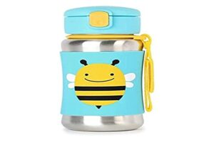 skip hop toddler sippy cup with straw, zoo stainless steel straw bottle, bee