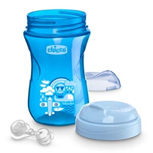 Chicco Rim Spout Trainer Spill Free Bite Poof Rim Baby Sippy Cup 9oz, Blue/Teal, 9m+ (2pk)