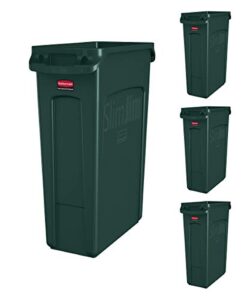 rubbermaid commercial products slim jim trash/garbage can with venting channels, 23-gallon, green, for kitchen/office/workspace, pack of 4