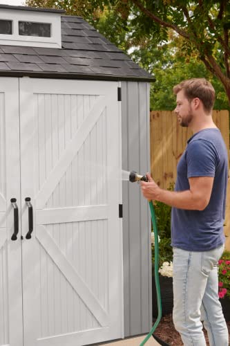 Rubbermaid Resin Weather Resistant Outdoor Storage Shed, 7 x 7 ft., Simple Gray/Onyx, for Garden/Backyard/Home/Pool