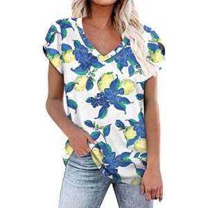 Women V Neck Printed T Shirt Casual Loose Pullover Short Sleeve Tops Cotton Blouses for Women Summer,Dressy Tops for Women Indian