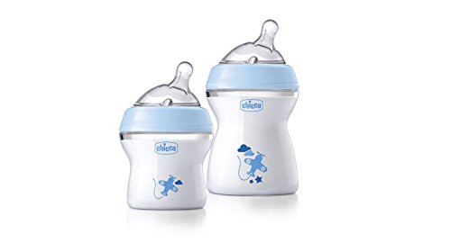 Chicco NaturalFeeling Gift Set with 2 Newborn Baby Bottles + Pacifier, 0 m + Blue