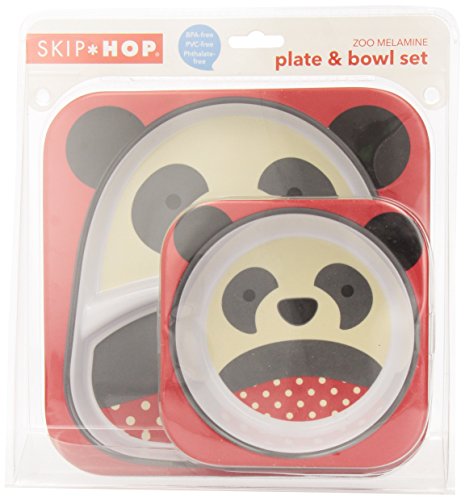 Skip Hop Baby Zoo Little Kid and Toddler Feeding Melamine Divided Plate and Bowl Mealtime Set, Multi Pia Panda