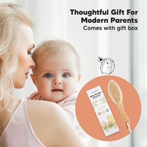 Baby Hair Brush - Baby Brush with Soft Goat Bristles - Cradle Cap Brush - Perfect Scalp Grooming Product for Infant, Toddler, Kids (Walnut, Oval)