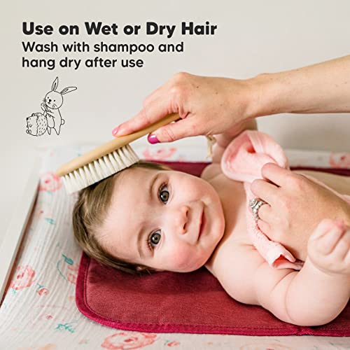 Baby Hair Brush - Baby Brush with Soft Goat Bristles - Cradle Cap Brush - Perfect Scalp Grooming Product for Infant, Toddler, Kids (Walnut, Oval)