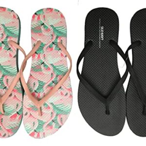 Old Navy Flip Flop Sandals for Woman, Great for Beach or Casual Wear (8 Flamingo And Black Flip Flops) with Dust Cover